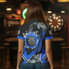 Load image into Gallery viewer, Personalized Dartboard Fire Flame Smoke Custom Dart Shirts For Women, Darts Team Jerseys | Blue TDM2811
