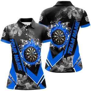 Personalized Dartboard Fire Flame Smoke Custom Dart Shirts For Women, Darts Team Jerseys | Blue TDM2811