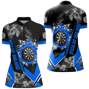 Personalized Dartboard Fire Flame Smoke Custom Dart Shirts For Women, Darts Team Jerseys | Blue TDM2811