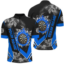 Load image into Gallery viewer, Personalized Dartboard Fire Flame Smoke Custom Dart Shirts For Men, Darts Team Jerseys | Blue TDM2811