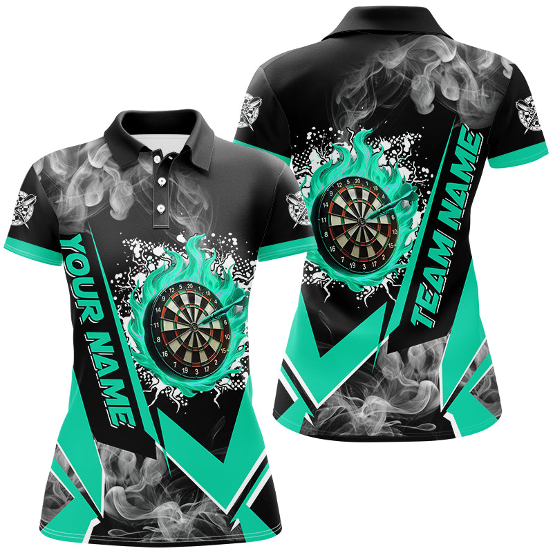 Personalized Dartboard Fire Flame Smoke Custom Dart Shirts For Women, Darts Team Jerseys | Turquoise TDM2812