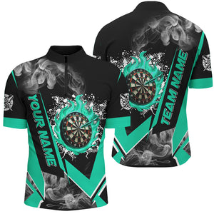 Personalized Dartboard Fire Flame Smoke Custom Dart Shirts For Men, Darts Team Jerseys | Turquoise TDM2812