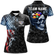 Load image into Gallery viewer, Skull Billiard Balls Custom American Flag Smoke Pool Shirts For Women, Patriotic Billiard Team Jersey TDM2814