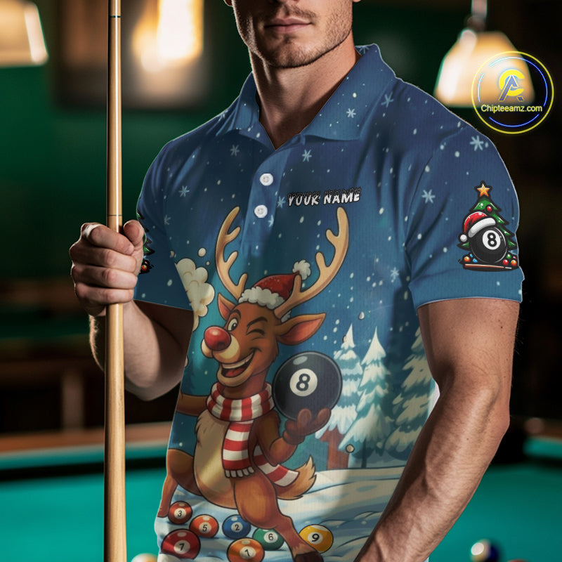 Funny Christmas Reindeer Beer Billiard Shirt For Men Custom 8 & 9 Ball Xmas Pool Team Jersey TDM5061
