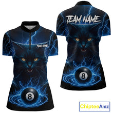 Load image into Gallery viewer, Blue 8 Ball Thunder Lightning Cat Billiard Shirt For Women Custom Pool Team Jersey Polo &amp; 1/4 Zip TDM5065