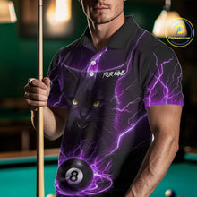 Load image into Gallery viewer, Purple 8 Ball Thunder Lightning Cat Billiard Shirt For Men Custom Pool Team Jersey Polo &amp; 1/4 Zip TDM5066