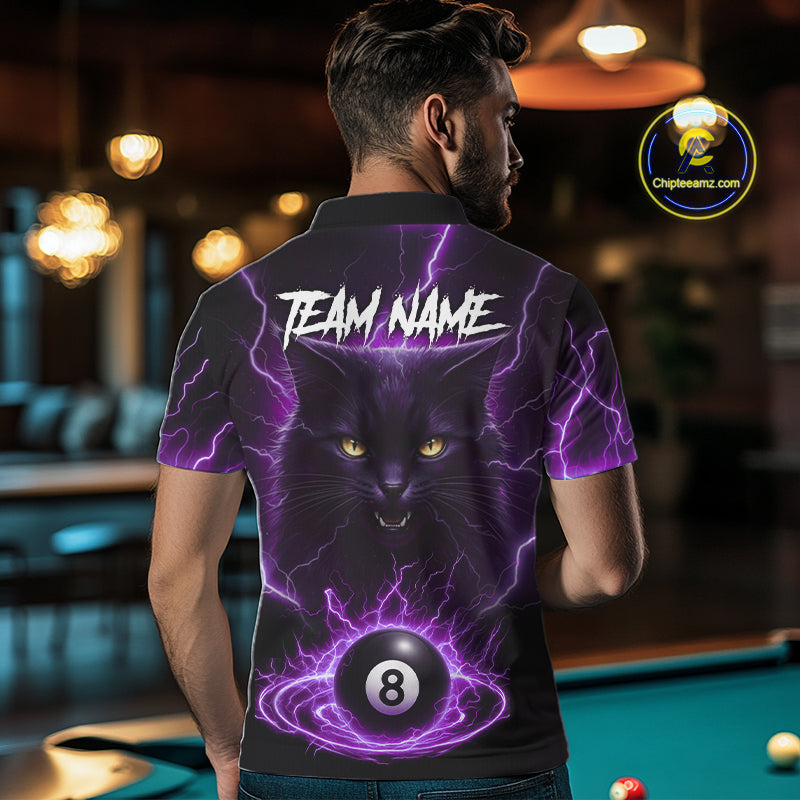 Purple 8 Ball Thunder Lightning Cat Billiard Shirt For Men Custom Pool Team Jersey Polo & 1/4 Zip TDM5066