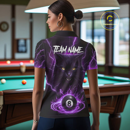 Purple 8 Ball Thunder Lightning Cat Billiard Shirt For Women Custom Pool Team Jersey Polo & 1/4 Zip TDM5066