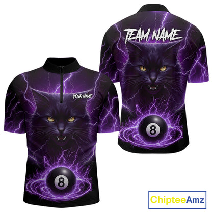 Purple 8 Ball Thunder Lightning Cat Billiard Shirt For Men Custom Pool Team Jersey Polo & 1/4 Zip TDM5066