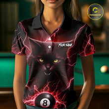 Load image into Gallery viewer, Red 8 Ball Thunder Lightning Cat Billiard Shirt For Women Custom Pool Team Jersey Polo &amp; 1/4 Zip TDM5067