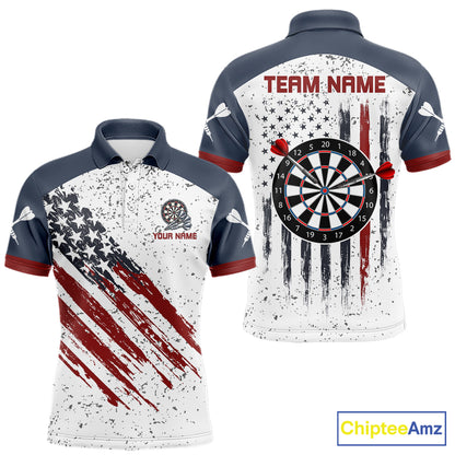 White Grunge American Flag Darts Shirts For Men Custom Patriotic Darts Team Jersey Polo & 1/4 Zip TDM7975
