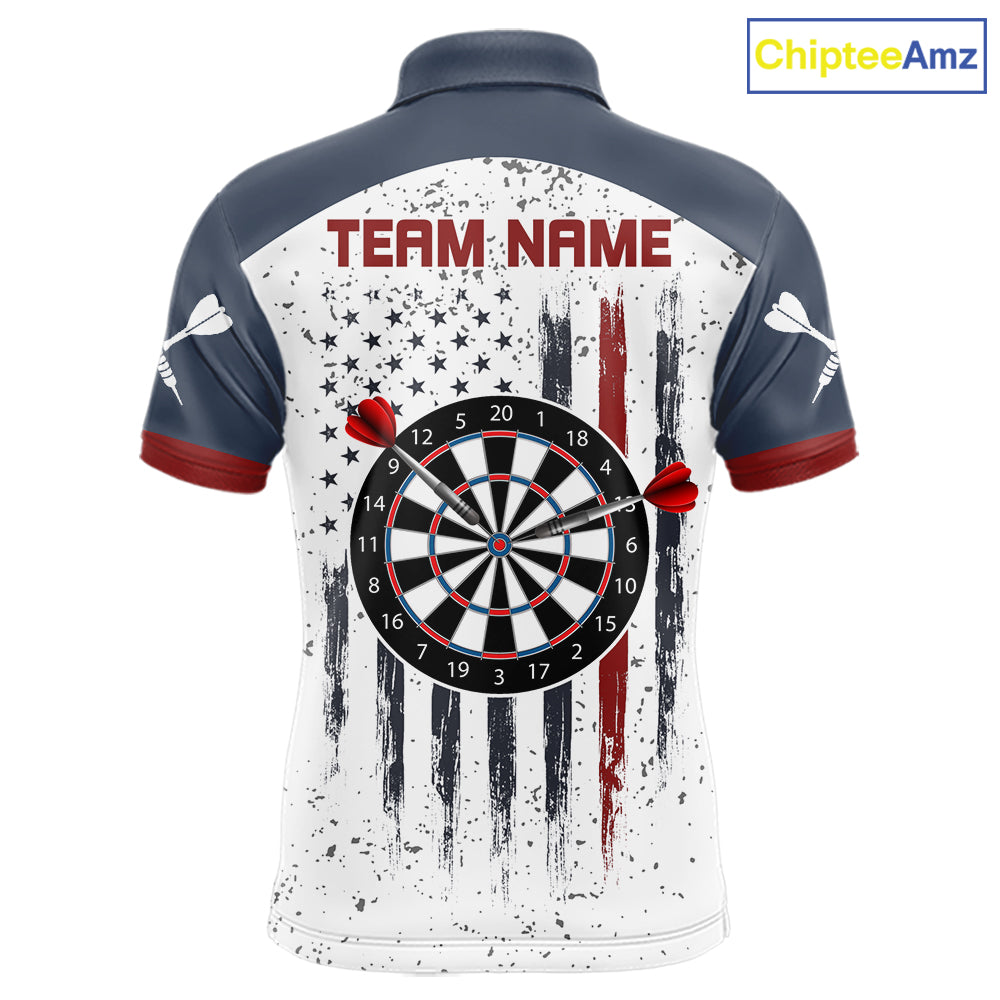 White Grunge American Flag Darts Shirts For Men Custom Patriotic Darts Team Jersey Polo & 1/4 Zip TDM7975