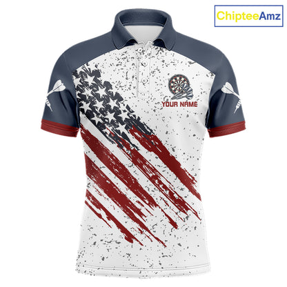 White Grunge American Flag Darts Shirts For Men Custom Patriotic Darts Team Jersey Polo & 1/4 Zip TDM7975