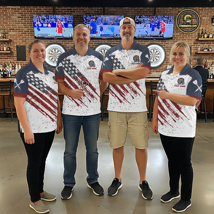 White Grunge American Flag Darts Shirts For Men Custom Patriotic Darts Team Jersey Polo & 1/4 Zip TDM7975