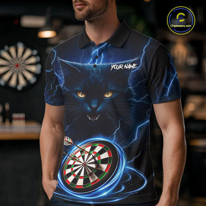 Blue Dartboard Thunder Lightning Cat Darts Shirt For Men Custom Darts Team Jersey Polo & 1/4 Zip TDM7976