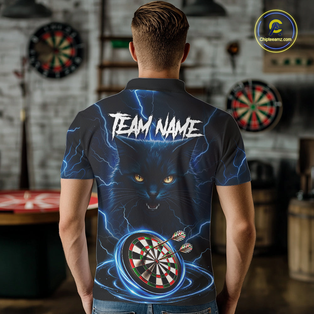 Blue Dartboard Thunder Lightning Cat Darts Shirt For Men Custom Darts Team Jersey Polo & 1/4 Zip TDM7976