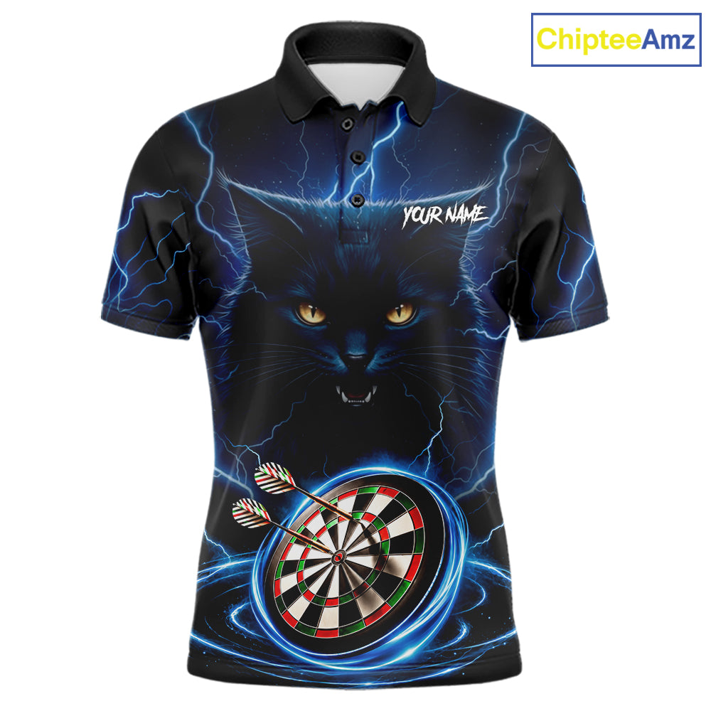 Blue Dartboard Thunder Lightning Cat Darts Shirt For Men Custom Darts Team Jersey Polo & 1/4 Zip TDM7976