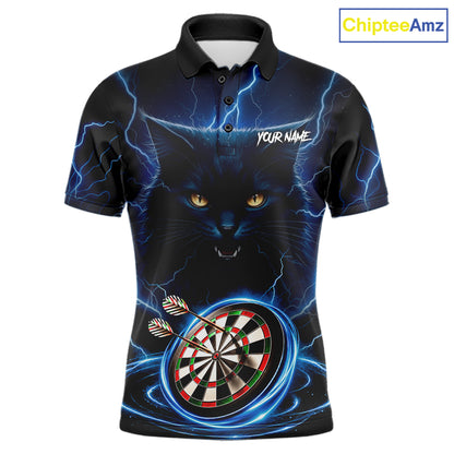 Blue Dartboard Thunder Lightning Cat Darts Shirt For Men Custom Darts Team Jersey Polo & 1/4 Zip TDM7976