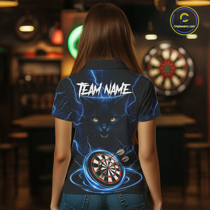 Blue Dartboard Thunder Lightning Cat Darts Shirt For Women Custom Darts Team Jersey Polo & 1/4 Zip TDM7976
