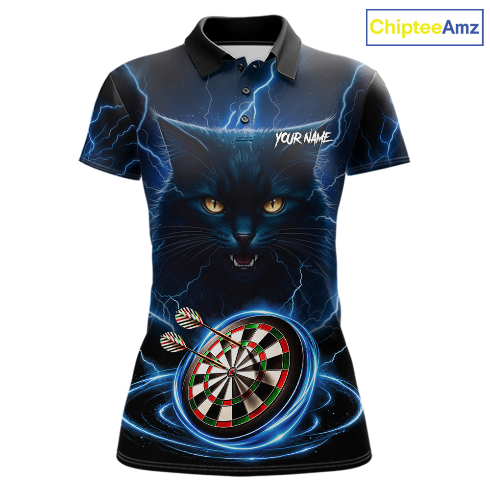 Blue Dartboard Thunder Lightning Cat Darts Shirt For Women Custom Darts Team Jersey Polo & 1/4 Zip TDM7976