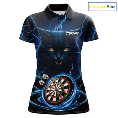 Blue Dartboard Thunder Lightning Cat Darts Shirt For Women Custom Darts Team Jersey Polo & 1/4 Zip TDM7976