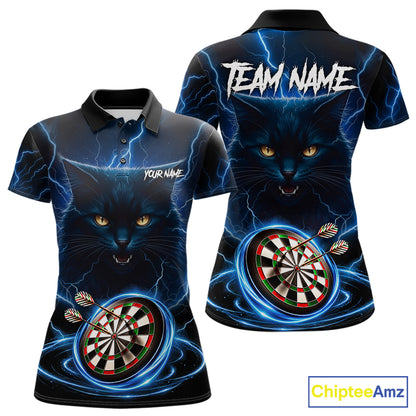 Blue Dartboard Thunder Lightning Cat Darts Shirt For Women Custom Darts Team Jersey Polo & 1/4 Zip TDM7976
