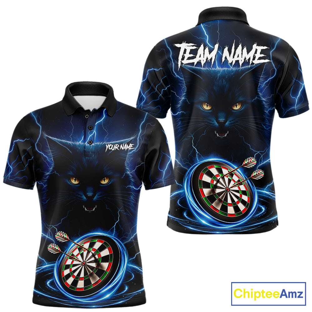 Blue Dartboard Thunder Lightning Cat Darts Shirt For Men Custom Darts Team Jersey Polo & 1/4 Zip TDM7976