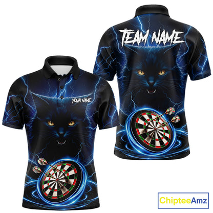 Blue Dartboard Thunder Lightning Cat Darts Shirt For Men Custom Darts Team Jersey Polo & 1/4 Zip TDM7976