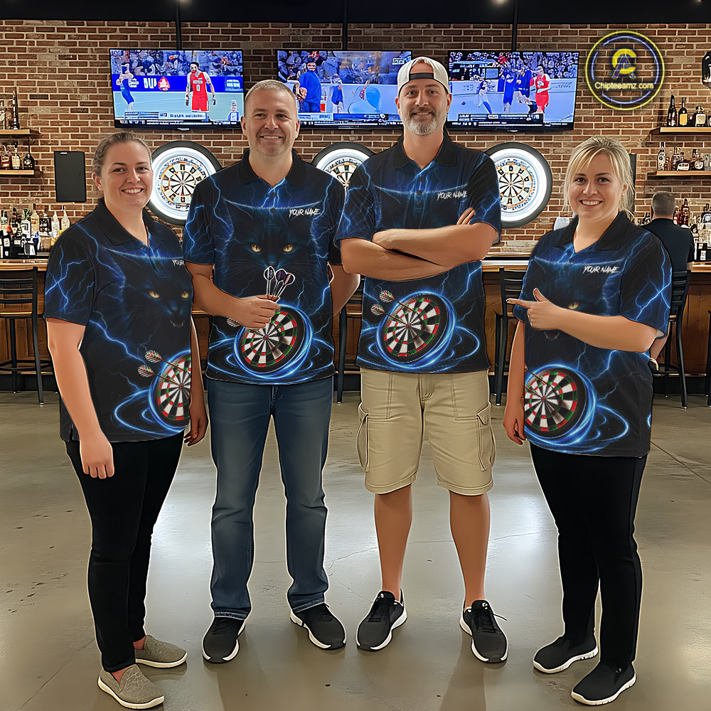 Blue Dartboard Thunder Lightning Cat Darts Shirt For Women Custom Darts Team Jersey Polo & 1/4 Zip TDM7976