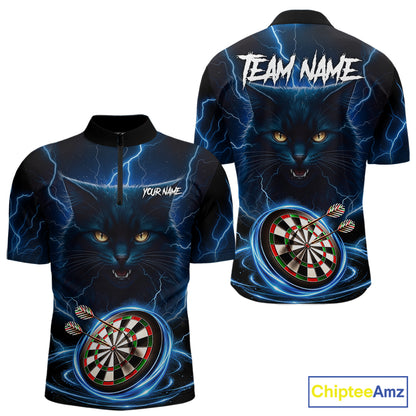 Blue Dartboard Thunder Lightning Cat Darts Shirt For Men Custom Darts Team Jersey Polo & 1/4 Zip TDM7976