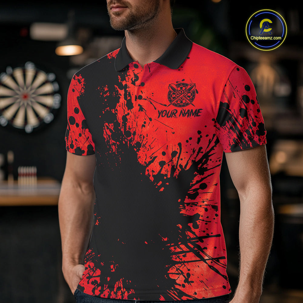 Black And Red Grunge Men's Darts Shirts Custom Darts League Team Jersey Polo & Quarter Zip TDM7977