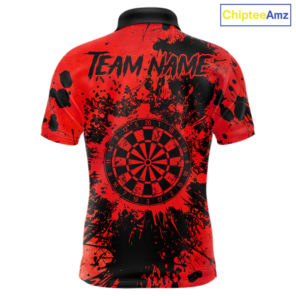 Black And Red Grunge Men's Darts Shirts Custom Darts League Team Jersey Polo & Quarter Zip TDM7977