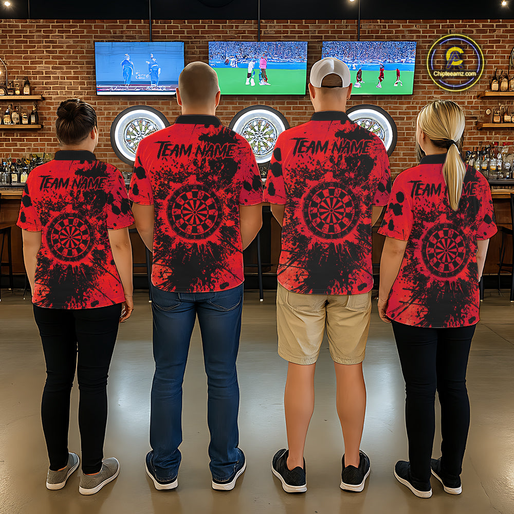 Black And Red Grunge Men's Darts Shirts Custom Darts League Team Jersey Polo & Quarter Zip TDM7977