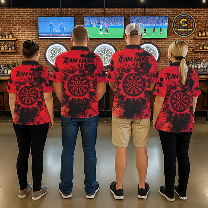 Black And Red Grunge Men's Darts Shirts Custom Darts League Team Jersey Polo & Quarter Zip TDM7977