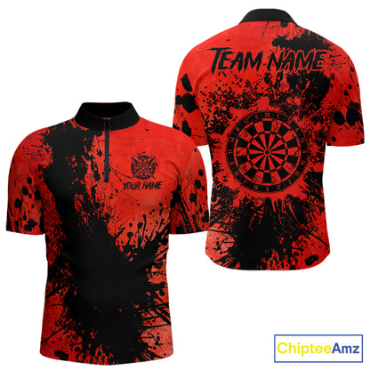 Black And Red Grunge Men's Darts Shirts Custom Darts League Team Jersey Polo & Quarter Zip TDM7977