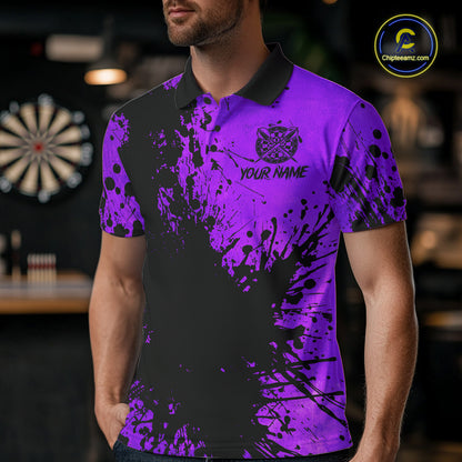 Black And Purple Grunge Men's Darts Shirts Custom Darts League Team Jersey Polo & Quarter Zip TDM7978