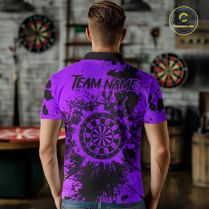 Black And Purple Grunge Men's Darts Shirts Custom Darts League Team Jersey Polo & Quarter Zip TDM7978