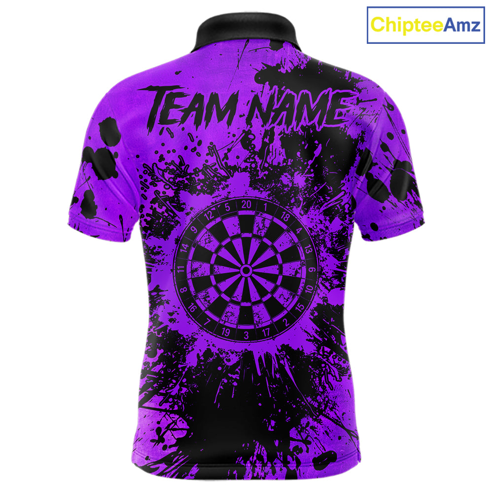 Black And Purple Grunge Men's Darts Shirts Custom Darts League Team Jersey Polo & Quarter Zip TDM7978