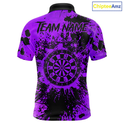Black And Purple Grunge Men's Darts Shirts Custom Darts League Team Jersey Polo & Quarter Zip TDM7978