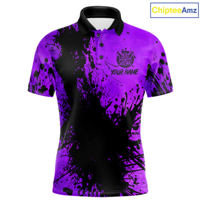 Black And Purple Grunge Men's Darts Shirts Custom Darts League Team Jersey Polo & Quarter Zip TDM7978