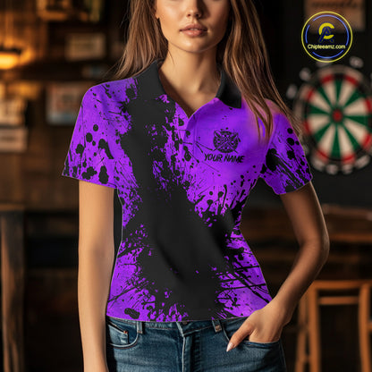 Black And Purple Grunge Women's Darts Shirts Custom Darts League Team Jersey Polo & Quarter Zip TDM7978