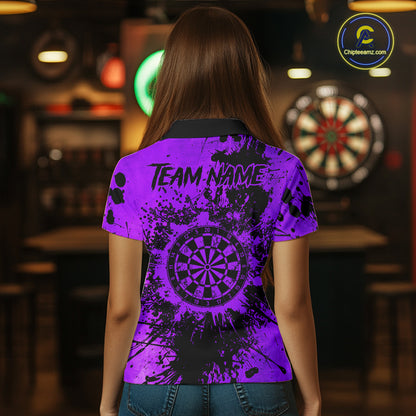 Black And Purple Grunge Women's Darts Shirts Custom Darts League Team Jersey Polo & Quarter Zip TDM7978