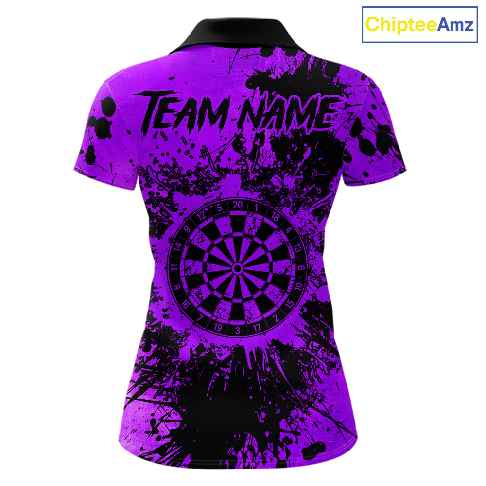 Black And Purple Grunge Women's Darts Shirts Custom Darts League Team Jersey Polo & Quarter Zip TDM7978