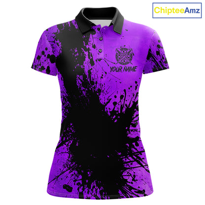 Black And Purple Grunge Women's Darts Shirts Custom Darts League Team Jersey Polo & Quarter Zip TDM7978