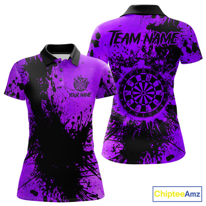 Black And Purple Grunge Women's Darts Shirts Custom Darts League Team Jersey Polo & Quarter Zip TDM7978
