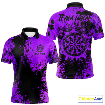 Black And Purple Grunge Men's Darts Shirts Custom Darts League Team Jersey Polo & Quarter Zip TDM7978