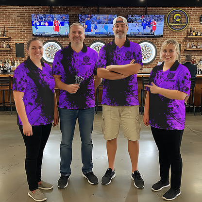 Black And Purple Grunge Men's Darts Shirts Custom Darts League Team Jersey Polo & Quarter Zip TDM7978