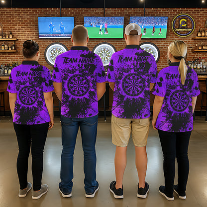 Black And Purple Grunge Men's Darts Shirts Custom Darts League Team Jersey Polo & Quarter Zip TDM7978