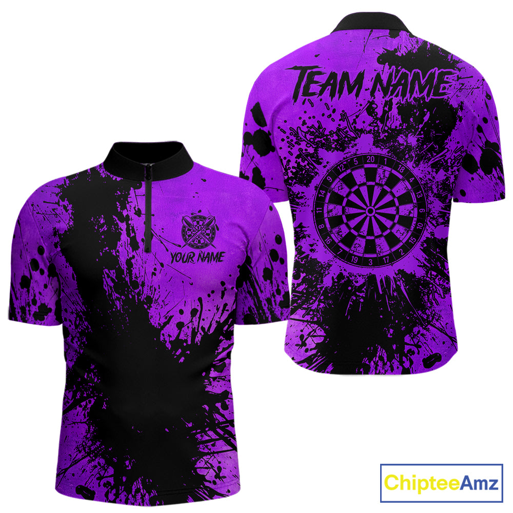 Black And Purple Grunge Men's Darts Shirts Custom Darts League Team Jersey Polo & Quarter Zip TDM7978