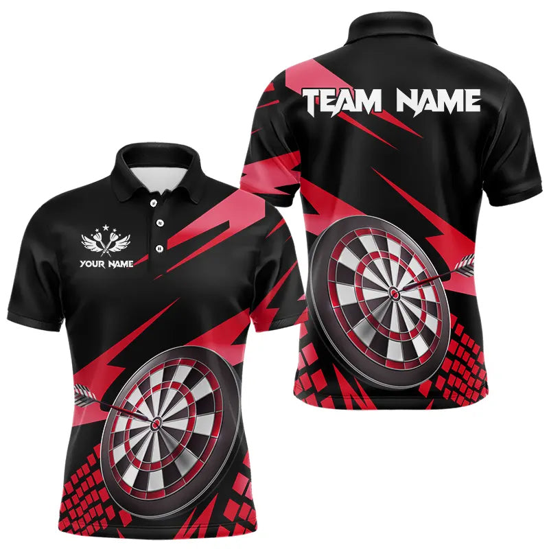Red Black Custom Dart Shirts For Men, Personalized 3D Darts Board Dart Jerseys Polo & 1/4 Zip TDM3287